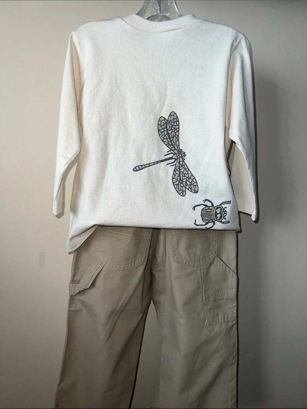 Vintage Kids 2 pc set Long-Sleeve Tee with Bug Print Kahki Cargo/Carpender Pants